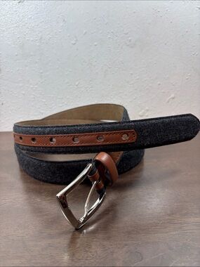 Men's Gray Felt Belt with Brown Leather Trim